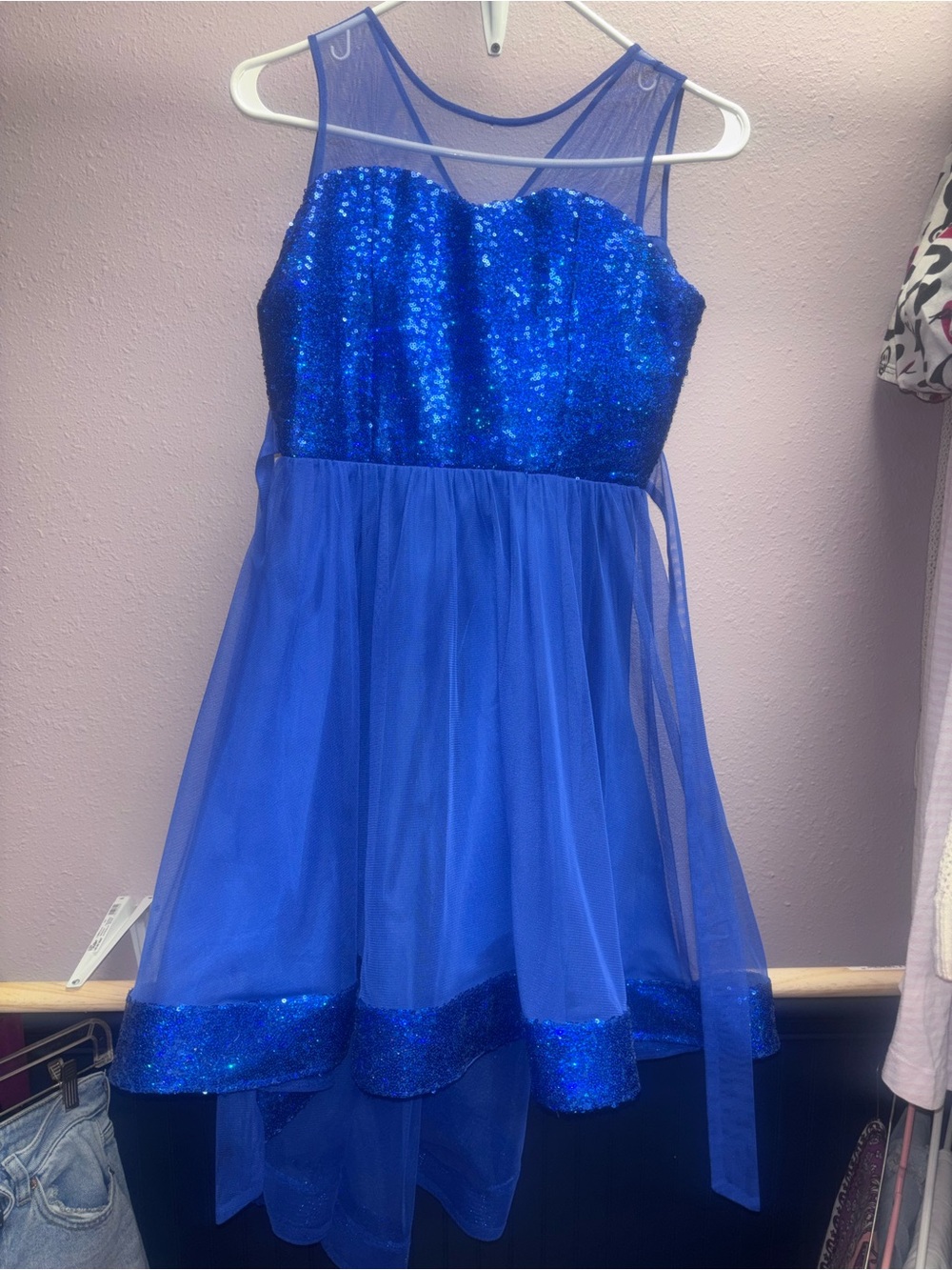 Girls' Bright Blue Sequin Tulle Formal Dress